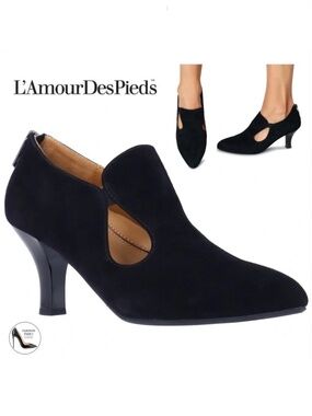 L'AMOUR DES PIEDS Brackley Black Suede Leather Pump Almond Toe Heeled Shoes 8.5